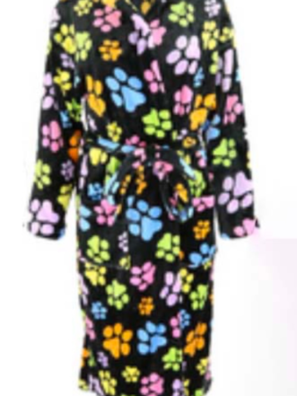 SUPERCOZY PAWS GALORE HOODED BATHROBE SIZE 2X, LONG, SOFT, MULTICOLOUR PAWS ON